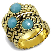 Load image into Gallery viewer, LO3922 - Gold Brass Ring with Synthetic Cat Eye in Sea Blue