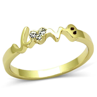 LO3964 Flash Gold Brass Ring with Top Grade Crystal in Clear