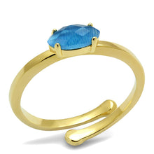 Load image into Gallery viewer, LO4064 - Flash Gold Brass Ring with Synthetic Cat Eye in Capri Blue