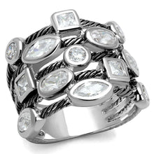 Load image into Gallery viewer, LO4083 - Rhodium Brass Ring with AAA Grade CZ  in Clear