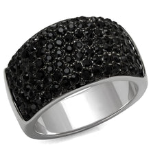 Load image into Gallery viewer, LO4086 - Rhodium+Hematite Brass Ring with Top Grade Crystal  in Jet