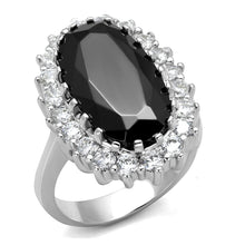 Load image into Gallery viewer, LO4094 - Rhodium Brass Ring with AAA Grade CZ  in Black Diamond
