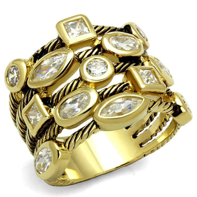 LO4096 - Gold Brass Ring with AAA Grade CZ  in Clear