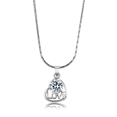 LO4151 - Rhodium Brass Chain Pendant with AAA Grade CZ  in Clear