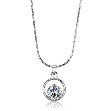 LO4153 Rhodium Brass Chain Pendant with AAA Grade CZ in Clear