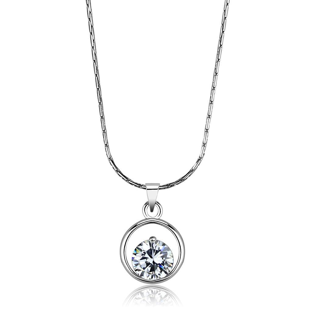 LO4153 Rhodium Brass Chain Pendant with AAA Grade CZ in Clear
