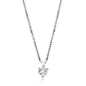 LO4171-16+2 - Rhodium Brass Chain Pendant with AAA Grade CZ  in Clear