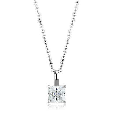 LO4174 - Rhodium Brass Chain Pendant with AAA Grade CZ  in Clear