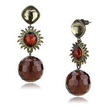 Load image into Gallery viewer, LO4179 - Antique Copper Brass Earrings with Synthetic Synthetic Glass in Brown