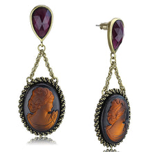 Load image into Gallery viewer, LO4182 - Antique Copper Brass Earrings with Synthetic Synthetic Stone in Smoked Quartz