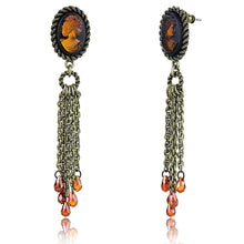 Load image into Gallery viewer, LO4185 - Antique Copper Brass Earrings with Synthetic Synthetic Stone in Smoked Quartz