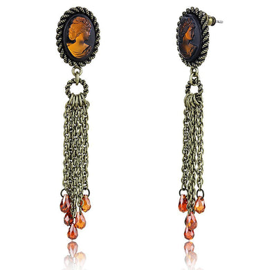LO4185 - Antique Copper Brass Earrings with Synthetic Synthetic Stone in Smoked Quartz