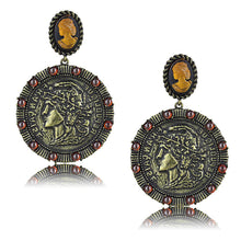 Load image into Gallery viewer, LO4190 - Antique Copper Brass Earrings with Synthetic Synthetic Stone in Smoked Quartz