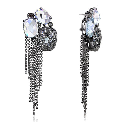 LO4191 - TIN Cobalt Black Brass Earrings with AAA Grade CZ  in Clear