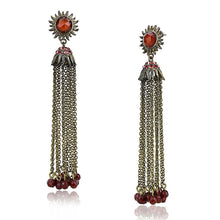 Load image into Gallery viewer, LO4197 - Antique Copper Brass Earrings with Synthetic Onyx in Garnet