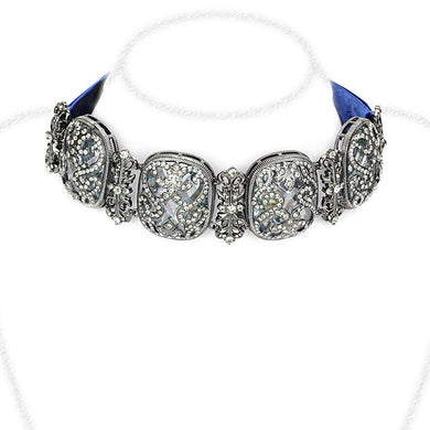 LO4206 - TIN Cobalt Black Brass Necklace with AAA Grade CZ  in Clear