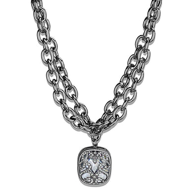 LO4207 - TIN Cobalt Black Brass Necklace with AAA Grade CZ  in Clear