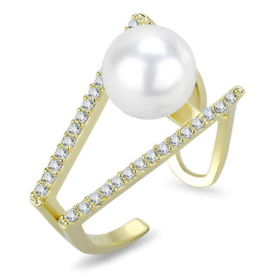 LO4246 - Flash Gold Brass Ring with Synthetic Pearl in White