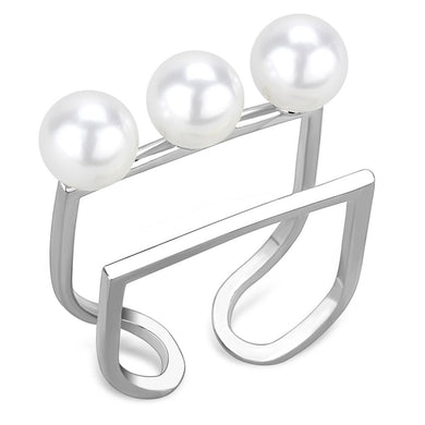 LO4253 - Rhodium Brass Ring with Synthetic Pearl in White