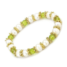 Load image into Gallery viewer, LO4656 - Antique Silver White Metal Bracelet with Synthetic Pearl in Peridot