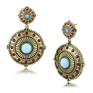 LO4685 - Antique Copper Brass Earrings with Synthetic Turquoise in Sea Blue