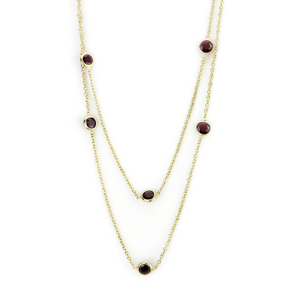 LO4702 - Gold Brass Necklace with AAA Grade CZ  in Garnet