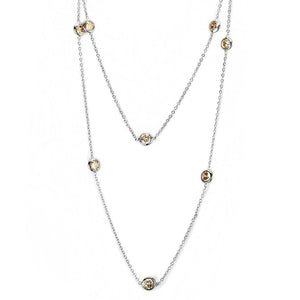 LO4703 Imitation Rhodium Brass Necklace with AAA Grade CZ in Champagne