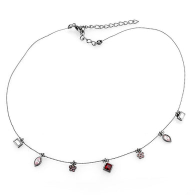 LO4729 - Ruthenium White Metal Necklace with Top Grade Crystal  in Multi Color