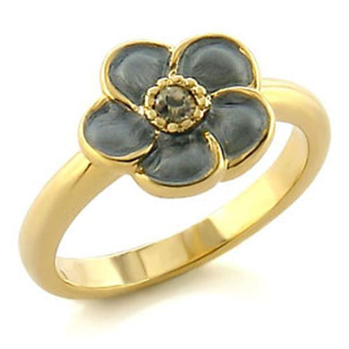 LO538 - Gold White Metal Ring with Top Grade Crystal  in Black Diamond