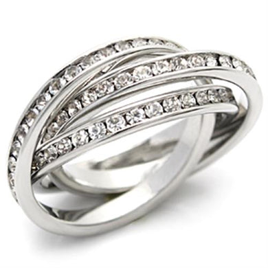 LO823 - Imitation Rhodium Brass Ring with Top Grade Crystal  in Clear