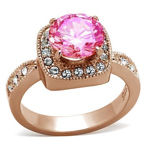 LOA1149 - IP Rose Gold(Ion Plating) Brass Ring with AAA Grade CZ  in Light Rose