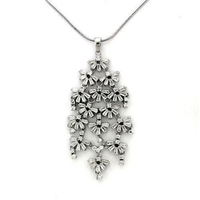 LOA1311 - Rhodium Brass Chain Pendant with AAA Grade CZ  in Clear