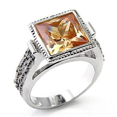 LOA513 Rhodium 925 Sterling Silver Ring with AAA Grade CZ in Champagne