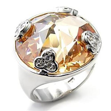 LOA514 - Rhodium 925 Sterling Silver Ring with AAA Grade CZ  in Champagne