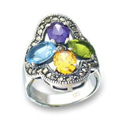LOA522 - Antique Tone 925 Sterling Silver Ring with AAA Grade CZ  in Multi Color