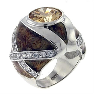 LOA526 - High-Polished 925 Sterling Silver Ring with AAA Grade CZ  in Champagne