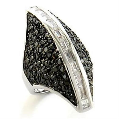LOA581 - Rhodium + Ruthenium Brass Ring with AAA Grade CZ  in Jet