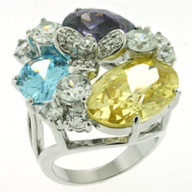 LOA606 - Rhodium Brass Ring with AAA Grade CZ  in Multi Color