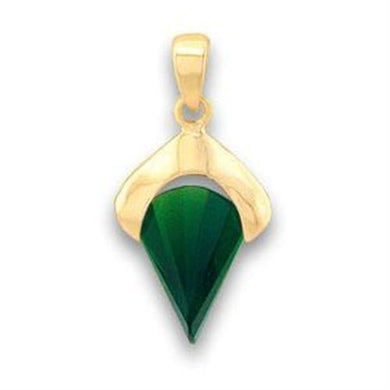 LOA633 - Gold Brass Pendant with Synthetic Synthetic Glass in Emerald