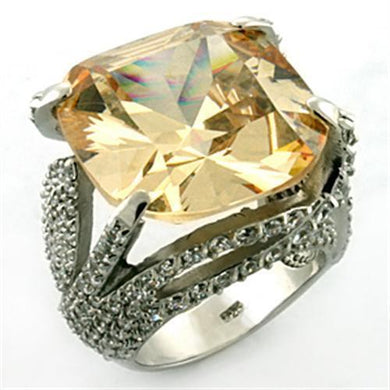 LOA649 - Rhodium 925 Sterling Silver Ring with AAA Grade CZ  in Champagne