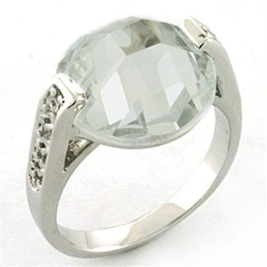 LOA665 - Rhodium Brass Ring with AAA Grade CZ  in Clear