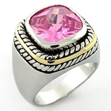 LOA667 - Rhodium Brass Ring with AAA Grade CZ  in Rose