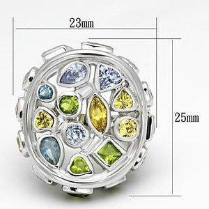 LOA840 - Rhodium Brass Ring with Assorted  in Multi Color