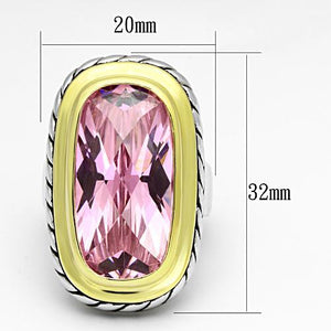 LOA841 - Reverse Two-Tone Brass Ring with AAA Grade CZ  in Rose