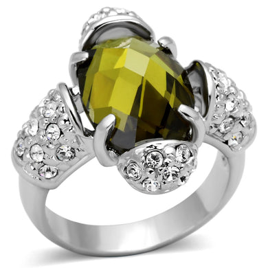 LOA842 - Rhodium Brass Ring with AAA Grade CZ  in Olivine color