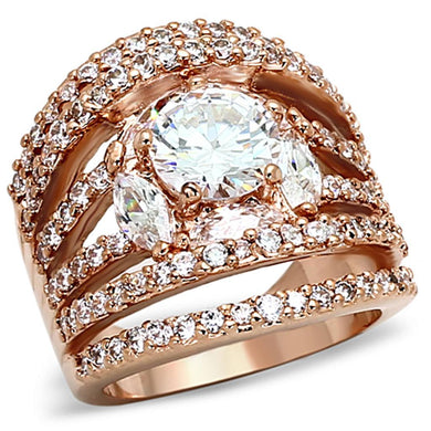 LOA879 - Rose Gold Brass Ring with AAA Grade CZ  in Clear