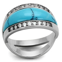 Load image into Gallery viewer, LOA882 - Rhodium Brass Ring with Synthetic Turquoise in Sea Blue