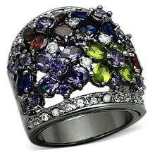 Load image into Gallery viewer, LOA884 - Ruthenium Brass Ring with AAA Grade CZ  in Multi Color