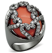 Load image into Gallery viewer, LOA886 - Ruthenium Brass Ring with Synthetic Cat Eye in Orange