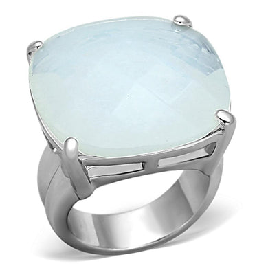 LOA910 - Rhodium Brass Ring with Synthetic Synthetic Glass in Aurora Borealis (Rainbow Effect)